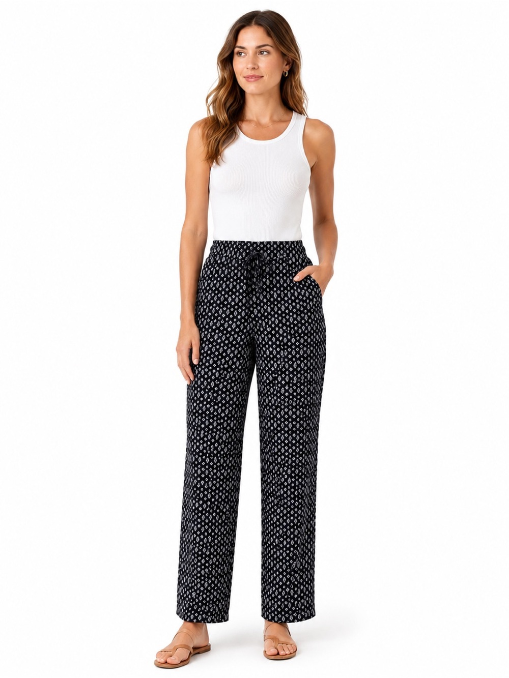 Maurices Women’s Black & White Geometric Print Drawstring Pants Size M